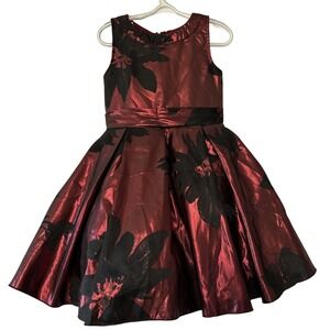 Pari‎ Maroon Matallic Sheen Black Floral Dress Toddlers Size 2T Months Holiday